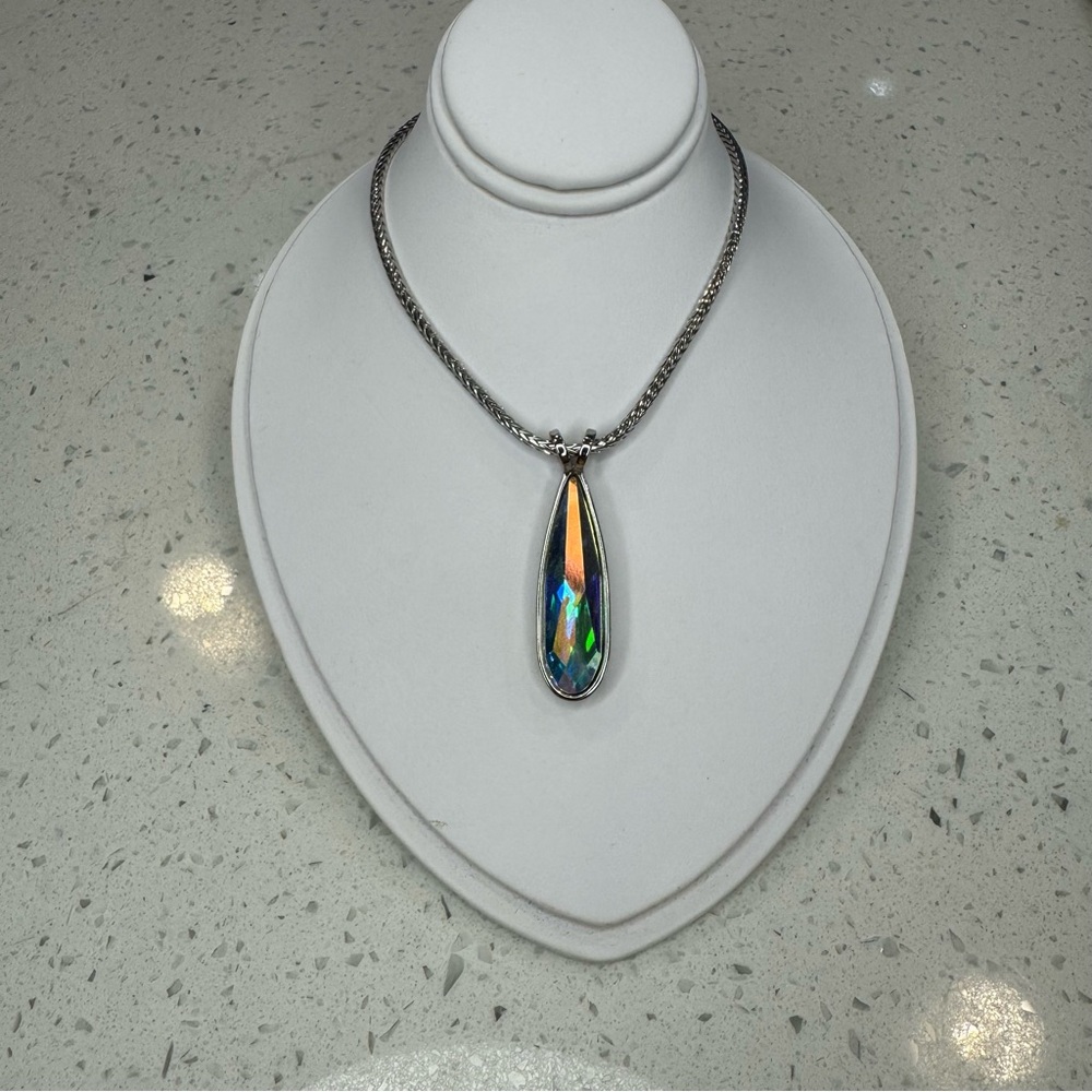 “Touchstone” Customizable, Rhodium, Aurora Borealis Swarovski Crystal Necklace - Picture 6 of 8